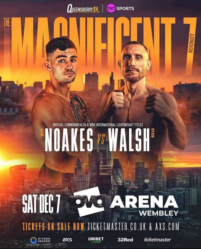 Fight poster showing Sam Noakes and Ryan Walsh in various poses.