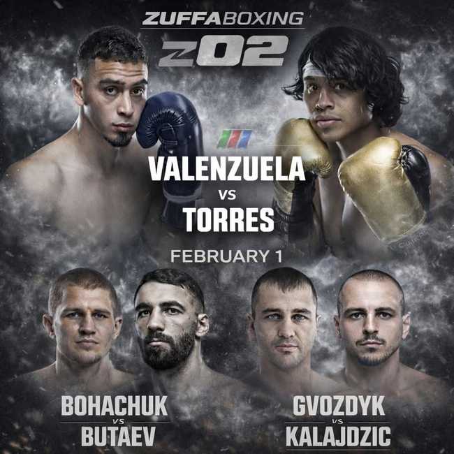 Fight poster showing Serhii Bohachuk and Radzhab Butaev in various poses.