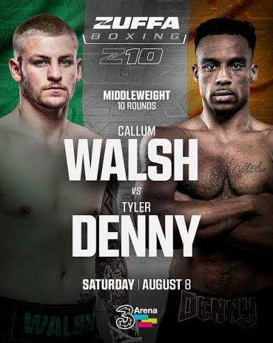 Fight poster showing Callum Walsh and Tyler Denny in various poses.