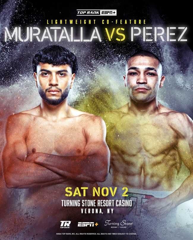 Fight poster showing Raymond Muratalla and Jesus Antonio Perez Campos in various poses.