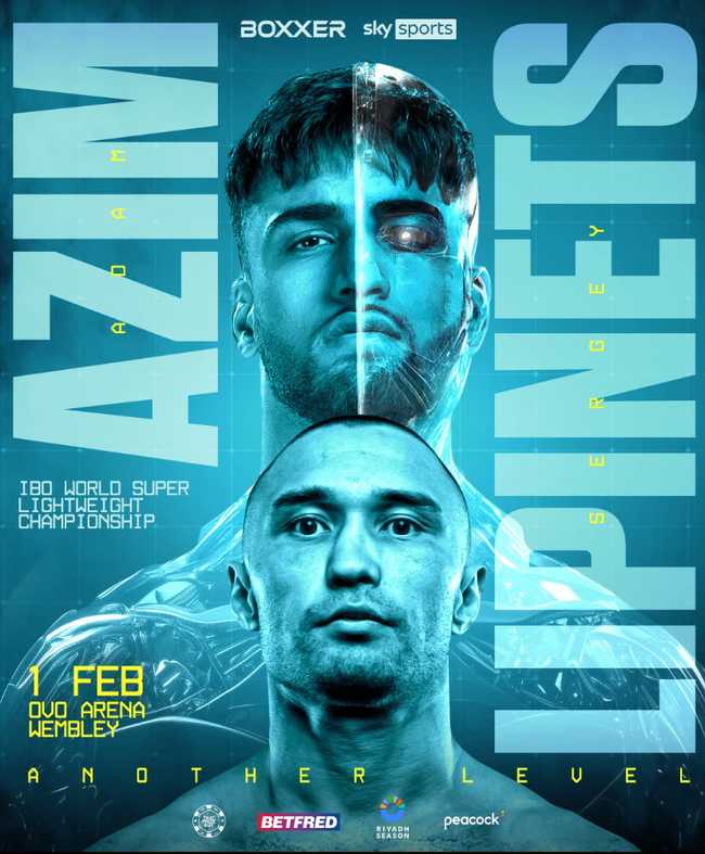 Fight poster showing Adam Azim and Sergey Lipinets in various poses.