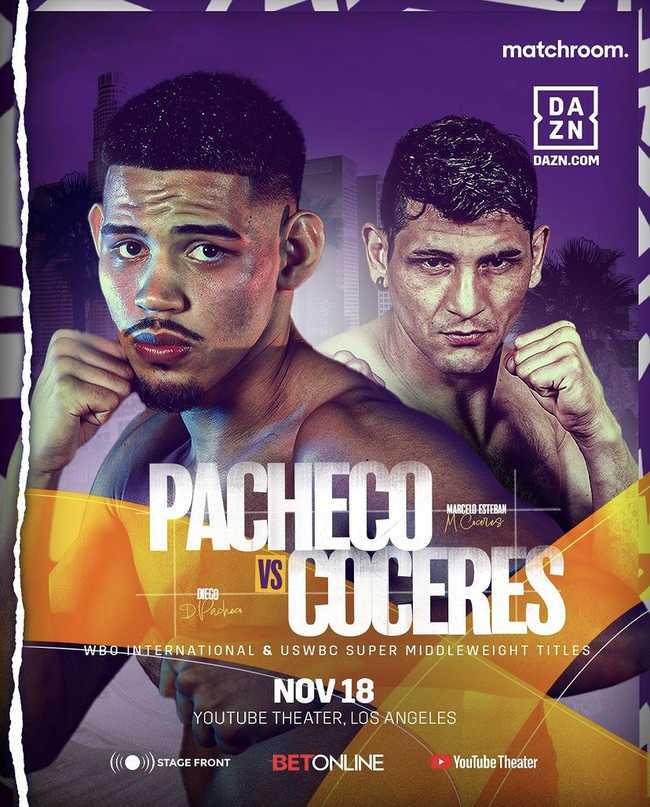 Fight poster showing Diego Pacheco and Marcelo Coceres in various poses.
