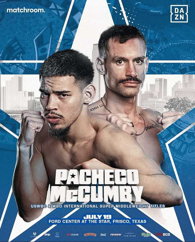 Fight poster showing Diego Pacheco and Trevor McCumby in various poses.
