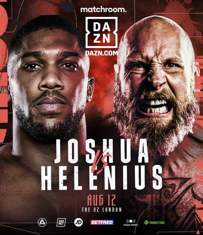 Fight poster showing Anthony Joshua and Robert Helenius in various poses.