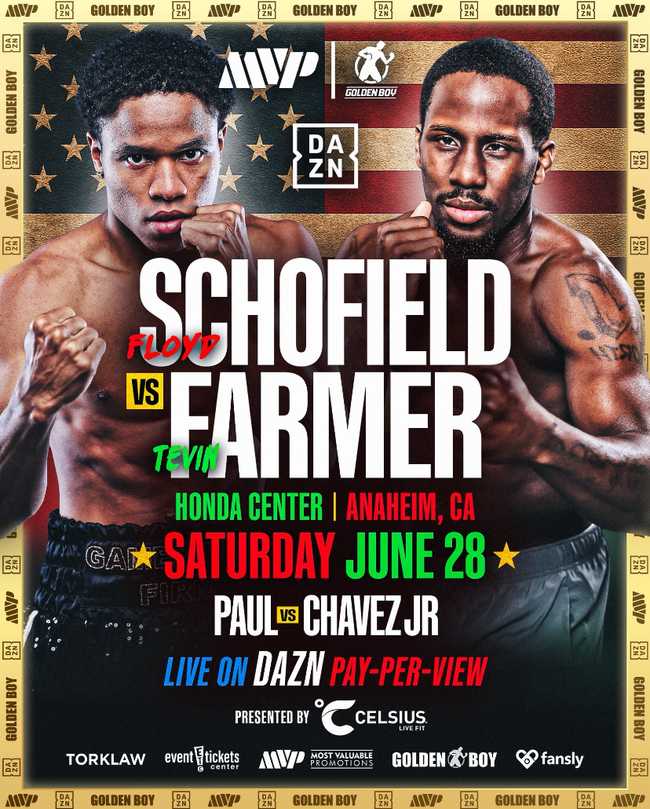 Fight poster showing Floyd Schofield and Tevin Farmer in various poses.