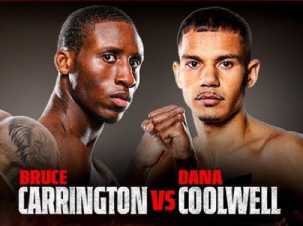 Fight poster showing Bruce Carrington and Dana Coolwell in various poses.