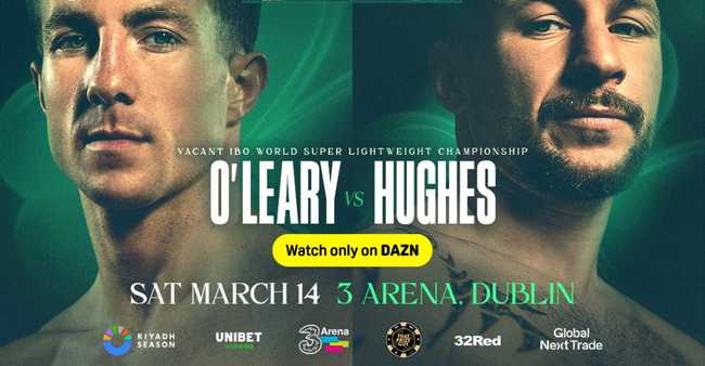 Fight poster showing Pierce O'Leary and Maxi Hughes in various poses.