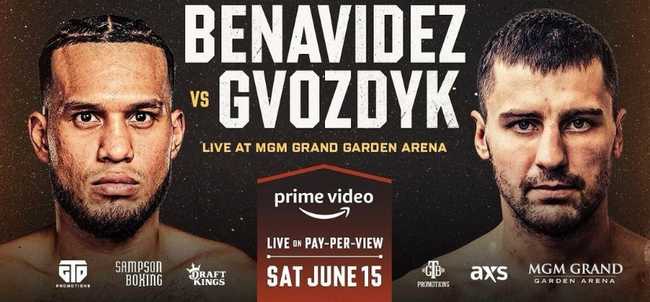 Fight poster showing David Benavidez and Oleksandr Gvozdyk in various poses.