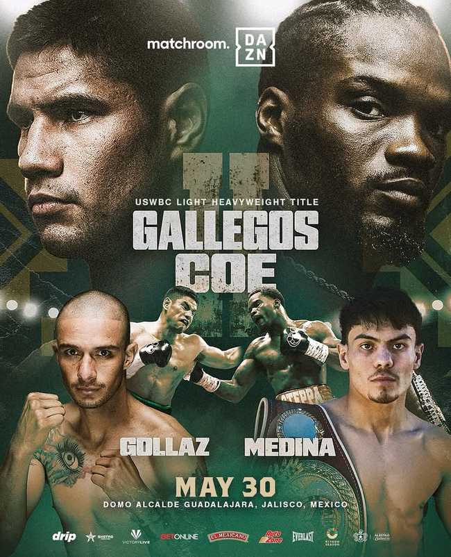 Fight poster showing Manuel Gallegos and Khalil Coe in various poses.