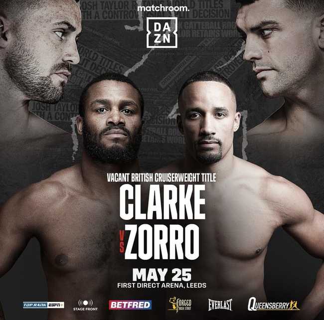 Fight poster showing Cheavon Clarke and Ellis Zorro in various poses.