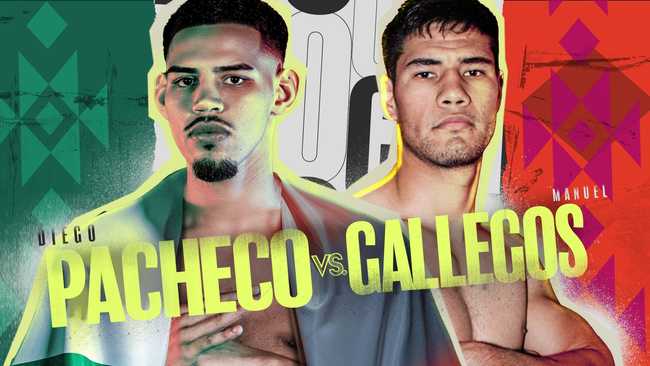 Fight poster showing Diego Pacheco and Manuel Gallegos in various poses.