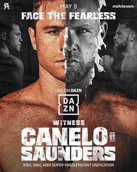 Fight poster showing Saul Alvarez and Billy Joe Saunders in various poses.