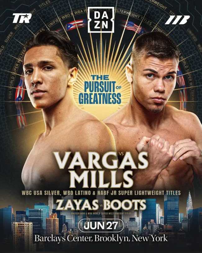 Fight poster showing Emiliano Vargas and Bryce Mills in various poses.