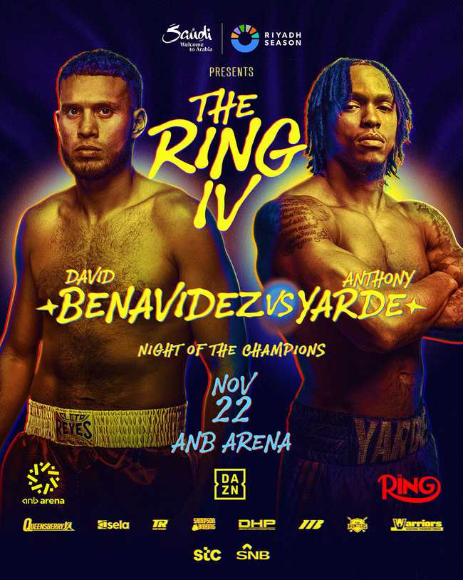 Fight poster showing David Benavidez and Anthony Yarde in various poses.