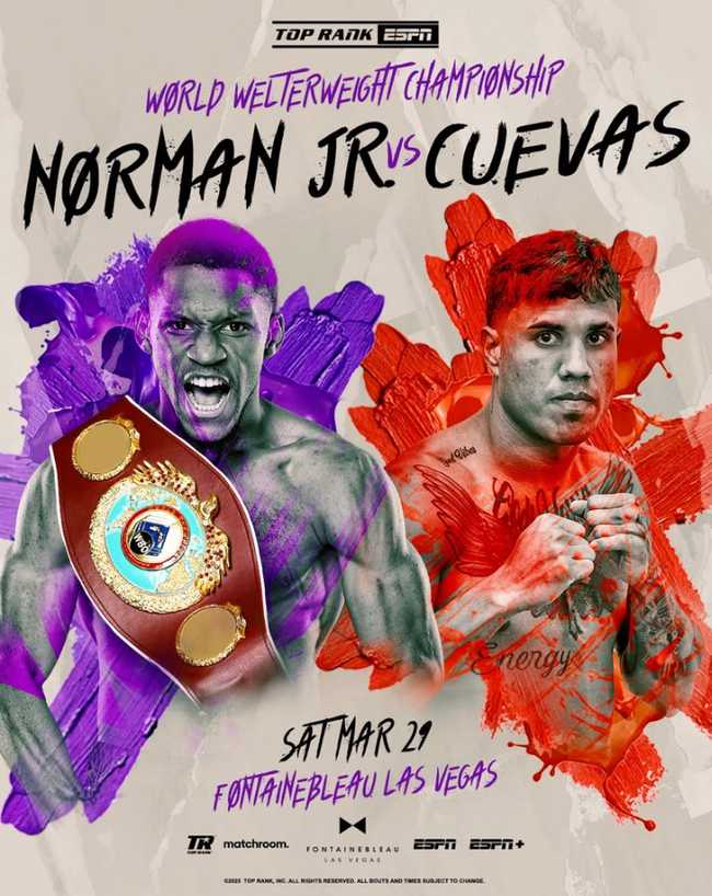Fight poster showing Brian Norman Jr and Derrieck Cuevas in various poses.
