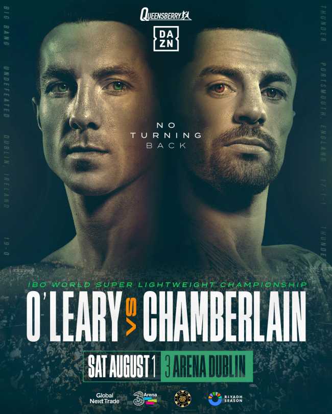 Fight poster showing Pierce O'Leary and Mark Chamberlain in various poses.