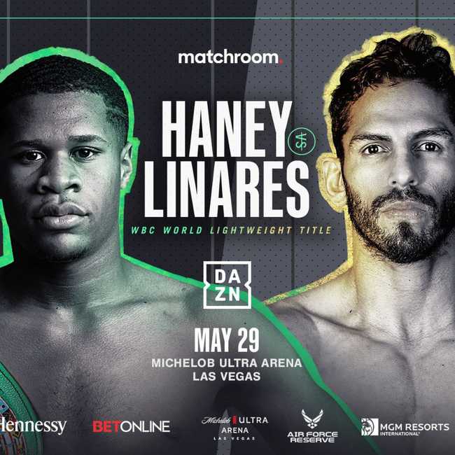 Fight poster showing Devin Haney and Jorge Linares in various poses.