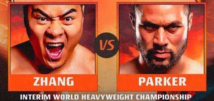 Fight poster showing Zhilei Zhang and Joseph Parker in various poses.
