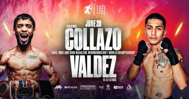 Fight poster showing Oscar Collazo and Neider Valdez in various poses.