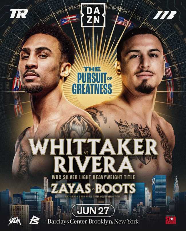 Fight poster showing Ben Whittaker and Richard Rivera in various poses.