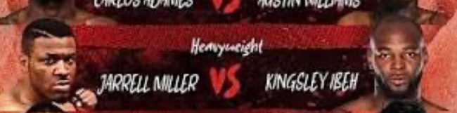 Fight poster showing Jarrell Miller and Kingsley Ibeh in various poses.
