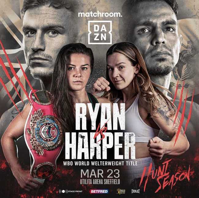 Fight poster showing Sandy Ryan and Terri Harper in various poses.