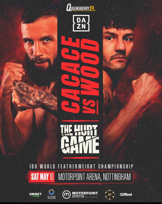 Fight poster showing Anthony Cacace and Leigh Wood in various poses.
