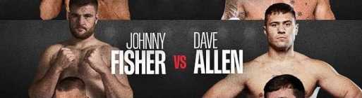Fight poster showing Johnny Fisher and Dave Allen in various poses.