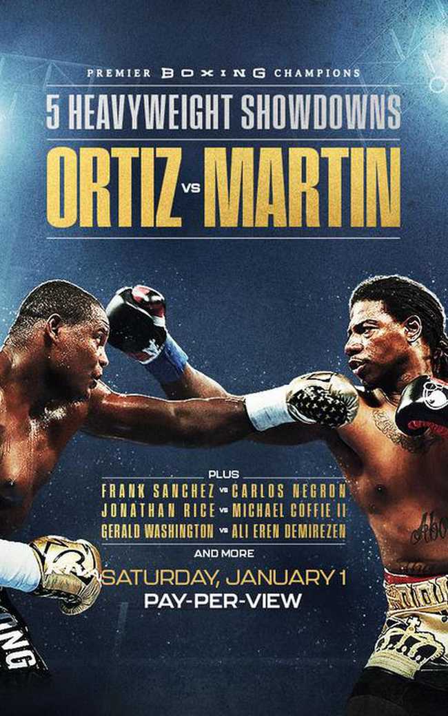 Fight poster showing Luis Ortiz and Charles Martin in various poses.