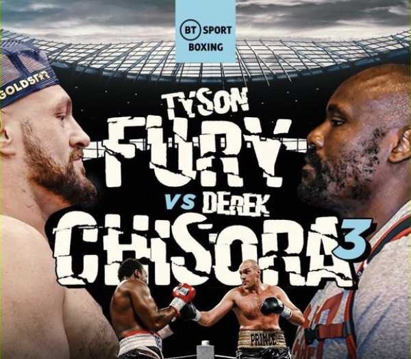 Fight poster showing Tyson Fury and Derek Chisora in various poses.
