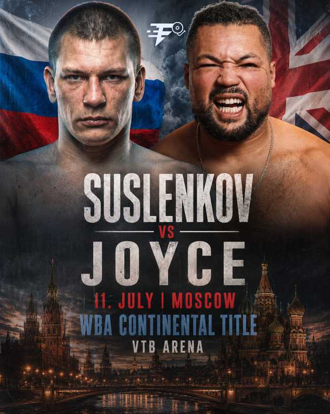 Fight poster showing Artem Suslenkov and Joe Joyce in various poses.