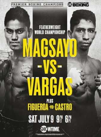 Fight poster showing Mark Magsayo and Rey Vargas in various poses.