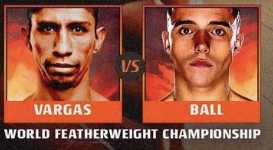 Fight poster showing Rey Vargas and Nick Ball in various poses.