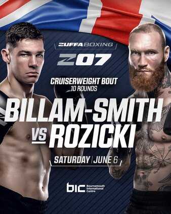 Fight poster showing Chris Billam-Smith and Ryan Rozicki in various poses.