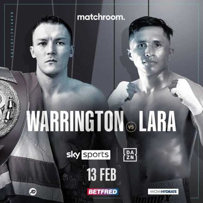 Fight poster showing Josh Warrington and Mauricio Lara in various poses.