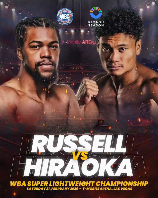 Fight poster showing Gary Antuanne Russell and Andy Hiraoka in various poses.