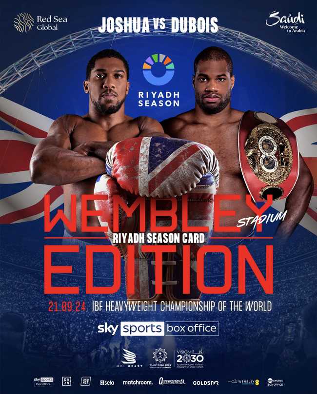 Fight poster showing Anthony Joshua and Daniel Dubois in various poses.