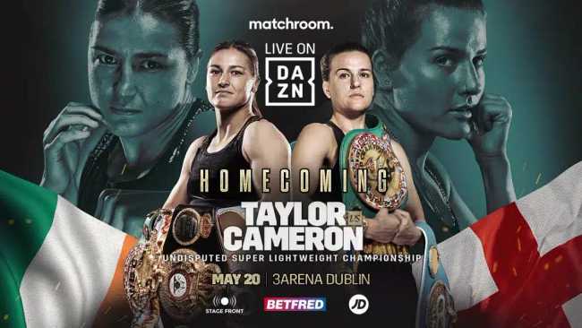 Fight poster showing Katie Taylor and Chantelle Cameron in various poses.