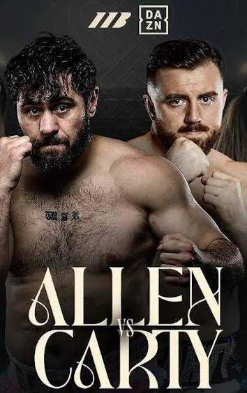 Fight poster showing Dave Allen and Thomas Carty in various poses.