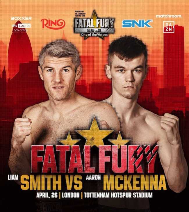 Fight poster showing Liam Smith and Aaron McKenna in various poses.