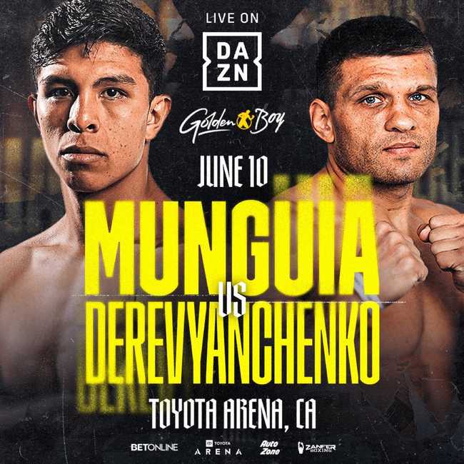 Fight poster showing Jaime Munguia and Sergiy Derevyanchenko in various poses.