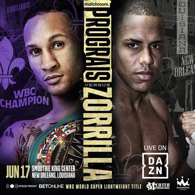 Fight poster showing Regis Prograis and Danielito Zorilla in various poses.