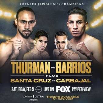 Fight poster showing Keith Thurman and Mario Barrios in various poses.