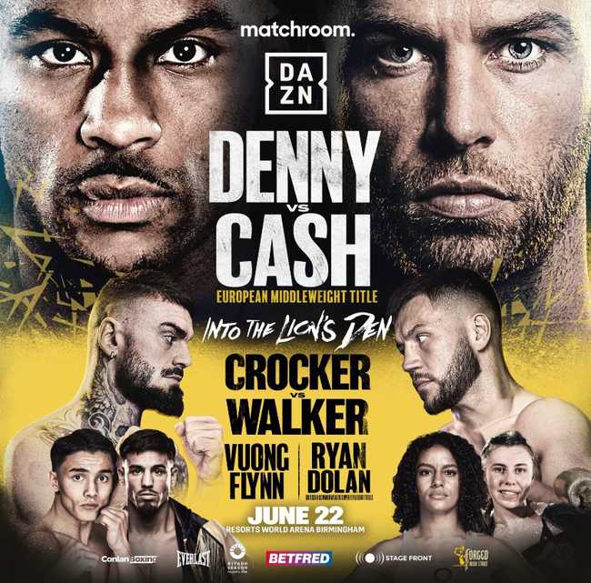 Fight poster showing Tyler Denny and Felix Cash in various poses.