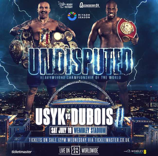 Fight poster showing Oleksandr Usyk and Daniel Dubois in various poses.