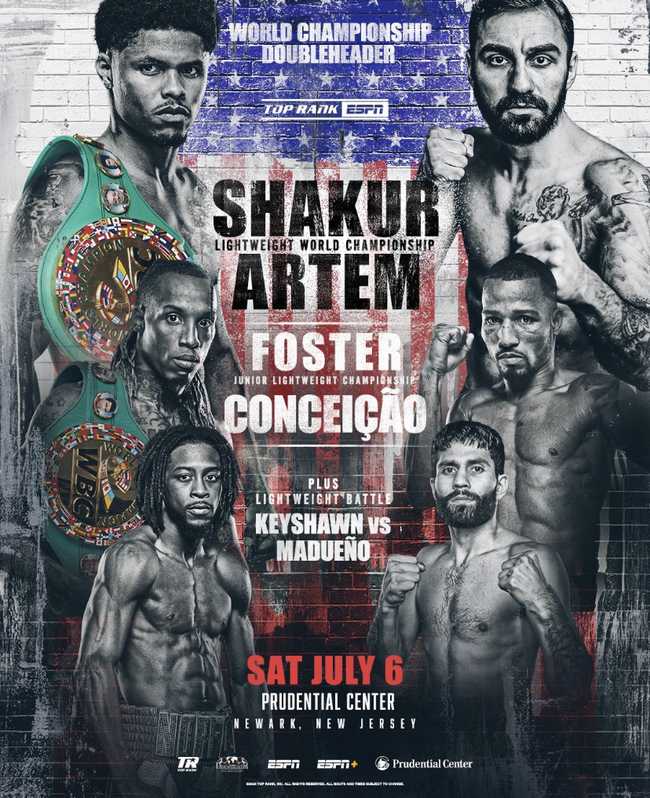Fight poster showing Keyshawn Davis and Miguel Madueno in various poses.