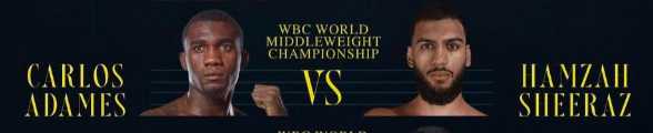 Fight poster showing Carlos Adames and Hamzah Sheeraz in various poses.