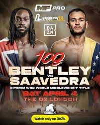 Fight poster showing Denzel Bentley and Endry Saavedra in various poses.