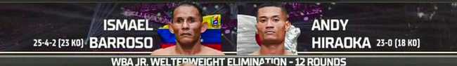 Fight poster showing Ismael Barroso and Andy Hiraoka in various poses.