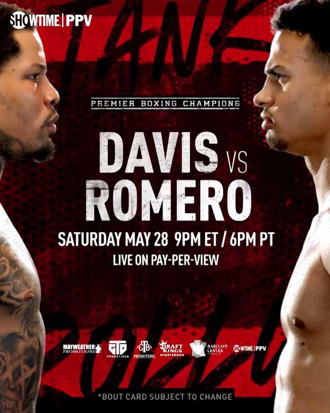 Fight poster showing Gervonta Davis and Rolando Romero in various poses.